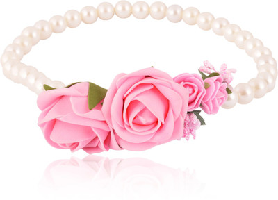 

Sanog Tiara Flower Pink Gracious Pearl Tiara/Crown Head Wrap For Wedding Party Beach For Baby Girl Head Band(Pink, White)