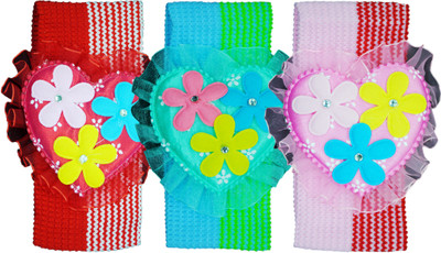 

Netboys Crochet Cutwork Flower Baby Headband ( Red, Green, Pink ) 3 Pcs Set Hair Band(Multicolor)