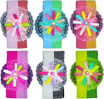 

FAVINO Crochet Cutwork Flower Baby Headband ( Red, Blue, Peach, Green, White, Pink ) 6 Pcs Set Hair Band(Multicolor)