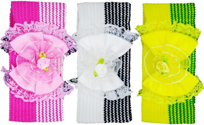 

FAVINO Crochet Cutwork Flower Baby Headband ( Pink, White, Green ) 3 Pcs Set Hair Band(Multicolor)