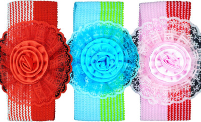 

Netboys Crochet Cutwork Flower Baby Headband ( Red, Green, Pink ) 3 Pcs Set Hair Band(Multicolor)