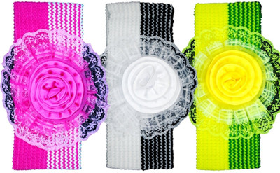 

Netboys Crochet Cutwork Flower Baby Headband ( Pink, White, Green ) 3 Pcs Set Hair Band(Multicolor)