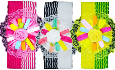 

FAVINO Crochet Cutwork Flower Baby Headband ( Pink, White, Green ) 3 Pcs Set Hair Band(Multicolor)