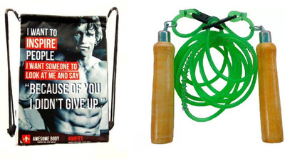 

Monika Sports string bag black + wooden skipping rope Home Gym Kit