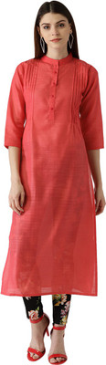 LIBAS Women Solid Straight Kurta(Pink)