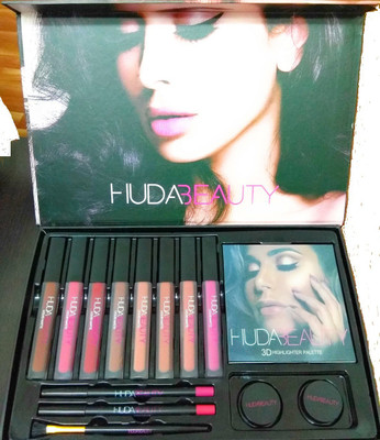 

Huda Beauty Liquid Mattee 14 in 1 set with 8 liquid matte lipstick,3D highlighter ,2 eye liner with brush and lipstick pen pack(Pack of 14)