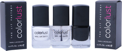 

Colorlust Nailpaint pearl white Black and Top coat White Pearl, Black, Top Coat(Pack of 3)