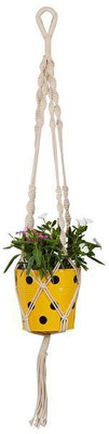 TrustBasket Round Dotted Planter with Contemporary Hanger (Yellow) Plant Container Set(Metal)