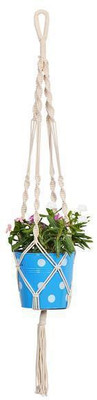TrustBasket Round Dotted Planter with Contemporary Hanger (Blue) Plant Container Set(Metal)
