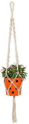 TrustBasket Round Dotted Planter with Contemporary Hanger (Orange) Plant Container Set(Metal)