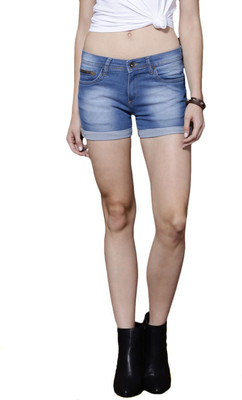 Roadster Dyed/Washed Women Blue Denim Shorts