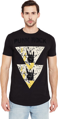 PUNK Printed Men Round or Crew Black T-Shirt