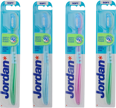 

Jordan Target Teeth & Gums Toothbrush Soft Bristles Latest Design BPA Free Imported Brush gentle to Teeth & Gems. Made in Malaysia Pack of 4 Soft Toothbrush(Pack of 4)