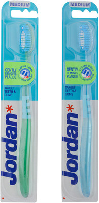 

Jordan Target Teeth & Gums Toothbrush Medium Bristles Latest Design BPA Free Imported Brush gentle to Teeth & Gems. Made in Malaysia Pack of 2 Medium Toothbrush(Pack of 2)