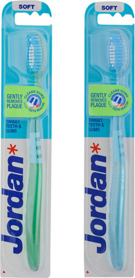 

Jordan Target Teeth & Gums Toothbrush Soft Bristles Latest Design BPA Free Imported Brush gentle to Teeth & Gems. Made in Malaysia Pack of 2 Soft Toothbrush(Pack of 2)