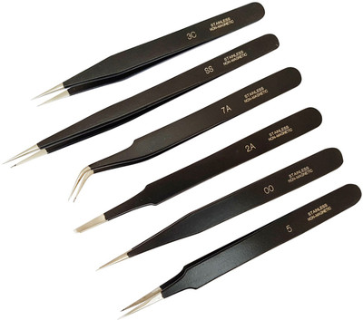 

Scorpion Tweezers Stainless Steel Non Magnetic Set of 6pcs For Gadget Repairing, Hobby, Craft, Jewellery Making, Watch repair Work