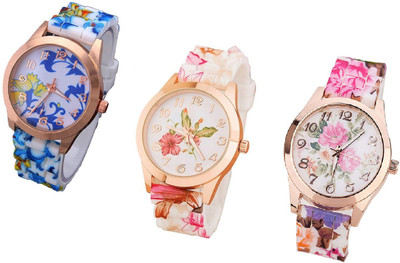

COSMIC set of 3 floral gevna platinum silicone strap BIG SIZE DIAL -35 mm diameter LADIES & WOMEN Watch - For Girls