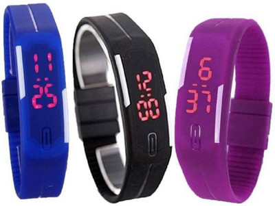 

Style Keepers SKLEDBUBKPL New Collection LED Blue,black And Purple Digital Watch Rectangle Dial Blue,Black And Purple Attractive And Comfertable Rubber Strap (Combo of 3) Watch - For Boys