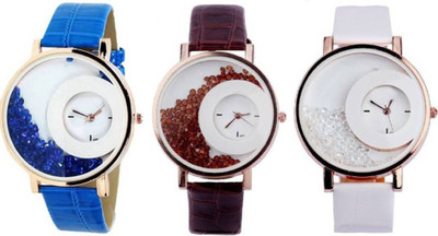 

Montres New Stylish Designer Multicolour Leather Belt Fancy Movable Diamond Combo MW007 Boys & Girls Watch - For Girls
