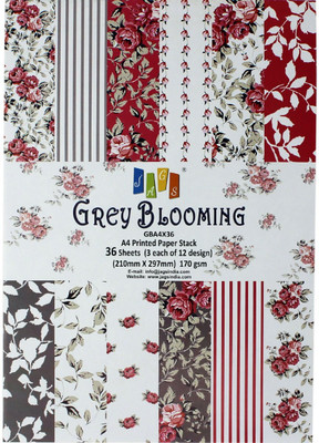 

JAGS A4 Craft Papers Grey Blooming - (CPPS09) - 12 Pattern Designs 36 Sheets