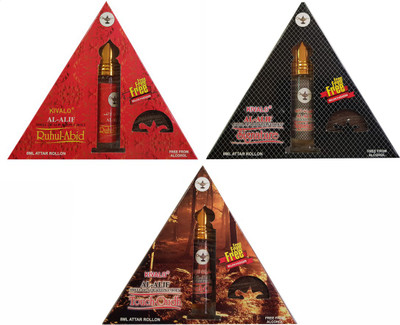 

Kivalo Ⓡ Pure Original Ruhul-Abid, Signature & Touch-Oudh Roll On Attar Pack of 3 x 8 ml with Free 3 x 10 g Bukhoor Coin Floral Attar(Musk)