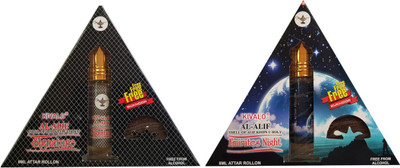

Kivalo Ⓡ Pure Original Signature & Emirates Night Roll On Attar Pack of 2 x 8 ml with Free 2 x 10 g Bukhoor Coin Floral Attar(Musk)
