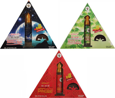

Kivalo Ⓡ Pure Original Emirates Night, Marhab & Ruhul-Abid Roll On Attar Pack of 3 x 8 ml with Free 3 x 10 g Bukhoor Coin Floral Attar(Musk)