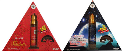 

Kivalo Ⓡ Pure Original Ruhul-Abid & Emirates Night Roll On Attar Pack of 2 x 8 ml with Free 2 x 10 g Bukhoor Coin Floral Attar(Musk)