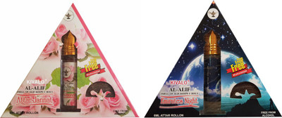 

Kivalo Ⓡ Pure Original Attar Jannat & Emirates Night Roll On Attar Pack of 2 x 8 ml with Free 2 x 10 g Bukhoor Coin Floral Attar(Musk)