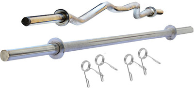 

L'AVENIR 3ft. Weight Lifting STRAIGHT ROD + CURL ROD with CLAMPS Weight Lifting Bar(Silver)