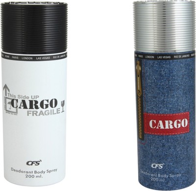 CFS Cargo White Deodorant Body Spray 200 ml + Cargo Blue Deodorant Body Spray 200 ml Deodorant Spray  -  For Men & Women(400 ml, Pack of 2)