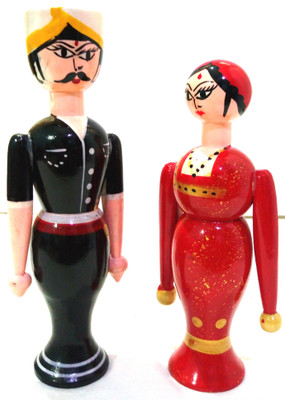 

Crafts India Handcrafted Wooden Coorg Couple - Cariappa and Kaveramma(Multicolor)