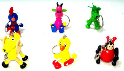 

Crafts India Handcrafted Wooden Animal Key Chain Set 6 Pcs(Multicolor)