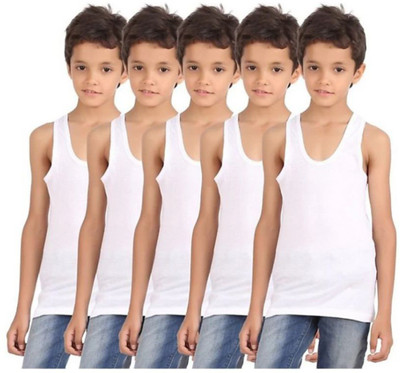 Sirtex Vest For Boys Cotton Blend(White, Pack of 5) Sirtex Vest For Boys Cotton Blend(White, Pack of 5)