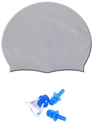 

HEALTH FIT INDIA SILVER COLOR SWIMMING CAP WITH EAR & NOSE PLUG Swimming Kit
