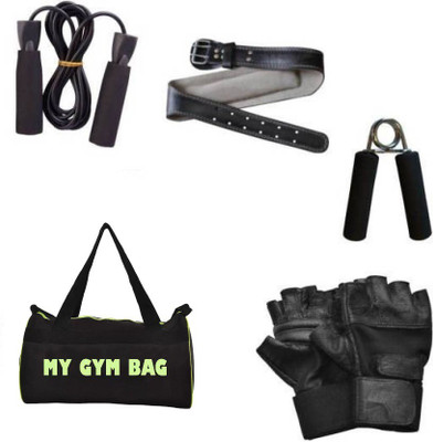 

Monika Sports gym bag + gym belt + plastic skipping rope + foam hand grip + gym gloves for exercise Home Gym Kit