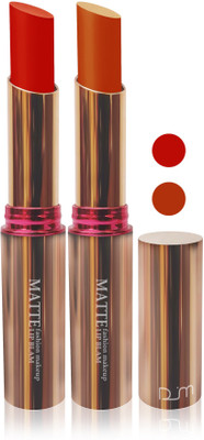 

FEMINA09 cosmetics makeup velvet matte Enriched with Vitamin E lipstick fashion collection combo set of 2 color(red orange)
