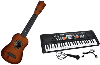 

Vortex Toys 49 Key Piano Keyboard Toy with DC Power Option, Recording and Mic With 4 String Guitar for kids (Multicolor)