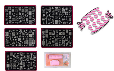 

Royalkart Nail Art Stamping Kit Jumbo 5 Image Plate With Double-Sided Stamper & Metal Scraper(Multicolor)