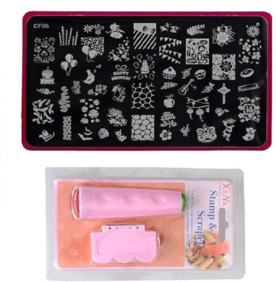 

Royalkart Nail Art Stamping Kit Jumbo Image Plate With Double-Sided Stamper & Scraper(CF05)(multi color)