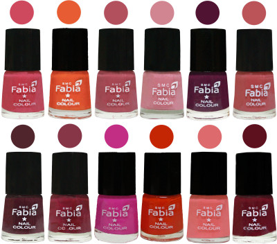 

Fabia Exclusive Nail Polish Set of 12 pcs. Shock Pink-Sour Orange-Mauve Pink-Rose-Boysenberry-Peach-Wine-Wine Red-Pink Pink-Fire Orange-Baby Pink-Maroon(Pack of 12)