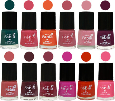 

Fabia Exclusive Nail Polish Set of 12 pcs. Dark Green-Shock Pink-Sour Orange-Mauve Pink-Rose-Boysenberry-Peach-Wine-Wine Red-Pink Pink-Fire Orange-Shock Pink Light(Pack of 12)