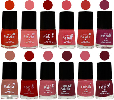 

Fabia Exclusive Nail Polish Set of 12 pcs. Fire Orange-Baby Pink-Bold Red-Strawberry-Candy Orange-Dark Magenta-coral-Red-Coral Pink -Jam-Light Pink-Maroon(Pack of 12)