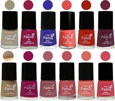 

Fabia Matte Nail Polish Exclusive Combo Tan, Cherry Blossom, Shock Blue, Salmon, Shock Orange Red, Mulberry, Golden, Raspberry, Lip, Bazooka Joe, Light Peach, Strawberry(Pack of 12)