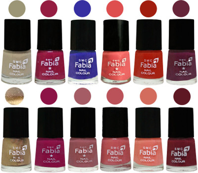 

Fabia Matte Nail Polish Exclusive Combo Tan, Cherry Blossom, Shock Blue, Salmon, Shock Orange Red, Mulberry, Golden, Raspberry, Lip, Bazooka Joe, Light Peach, Jam(Pack of 12)