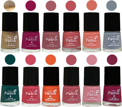 

Fabia Matte Nail Polish Exclusive Combo Golden, Raspberry, Lip, Bazooka Joe, Light Peach, Wild Gray Yonder, Dark Green, Shock Pink, Sour Orange, Mauve Pink, Rose, Dark Magenta(Pack of 12)