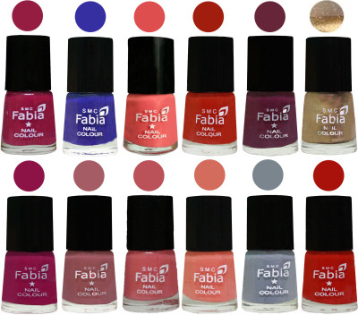 

Fabia Matte Nail Polish Exclusive Combo Cherry Blossom, Shock Blue, Salmon, Shock Orange Red, Mulberry, Golden, Raspberry, Lip, Bazooka Joe, Light Peach, Wild Gray Yonder, Reddish Red(Pack of 12)