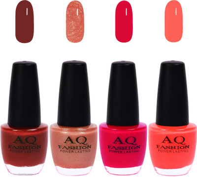 

AQ Fashion Funky Vibrant Range of Colors Nail polish Mauvish Brown,Sheer Brown,Let's Pink,Light Salmon(Pack of 4)