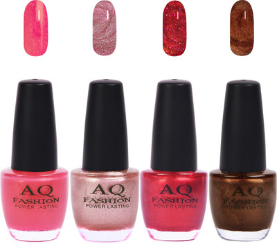 

AQ Fashion Funky Vibrant Range of Colors Nail polish Pink Star,Pearl Pink,Redish Shimmer,Pearl Copper(Pack of 4)