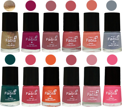 

Fabia Matte Nail Polish Exclusive Combo Golden, Raspberry, Lip, Bazooka Joe, Light Peach, Wild Gray Yonder, Dark Green, Shock Pink, Sour Orange, Mauve Pink, Rose, Shock Pink Light(Pack of 12)
